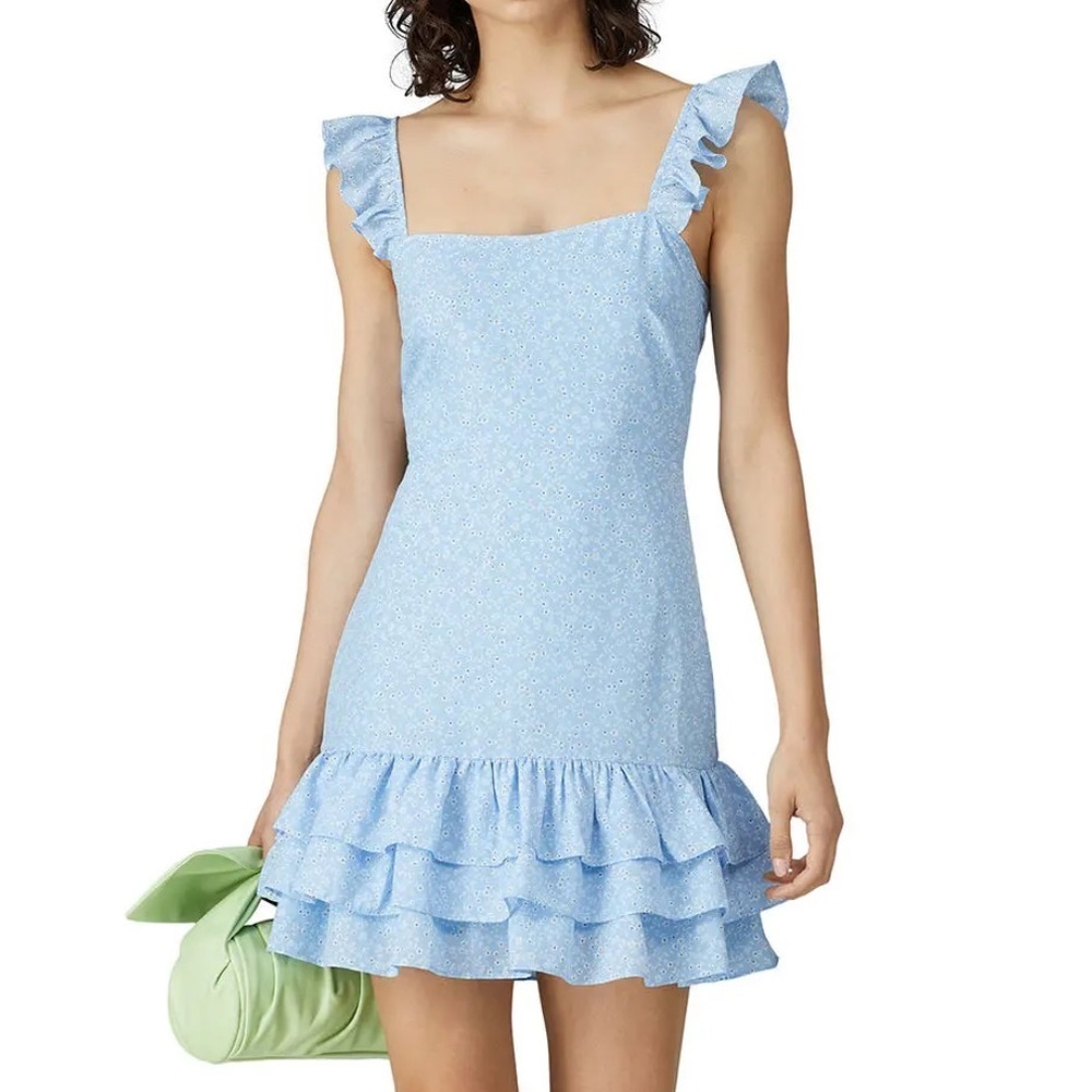 Likely Charlotte Floral Printed Tiered Ruffle Square Neck Sleeveless Mini Dress